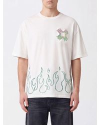 Amiri - Cotton T-Shirt With Flame Monogram Print And Dropped Shoulders - Lyst