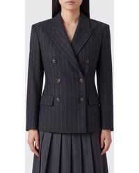 Brunello Cucinelli - Pinstripe Short Double-Breasted Wool Blazer With Peak Lapels - Lyst