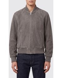 Ami Paris - Suede Calfskin Leather Bomber Jacket With Zip Closure - Lyst