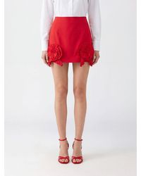 Blumarine - High-Waisted Crêpe Pencil Mini Skirt With Floral Appliqué - Lyst