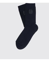 Brunello Cucinelli - Ribbed Cotton Socks With Logo - Lyst