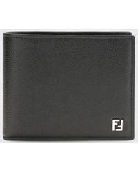 Fendi - Bifold Grained Calfskin Wallet With Ff Monogram - Lyst