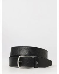 Emporio Armani - Bovine Leather Belt With Embossed Logo And Pin Buckle - Lyst