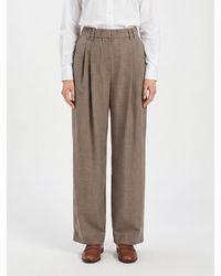 Brunello Cucinelli - High-Waisted Virgin Wool Wide Leg Trousers With Monili - Lyst