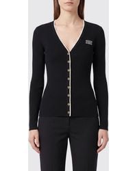 Elisabetta Franchi - Slim Fit Wool Cardigan With Contrast Trim And Logo - Lyst