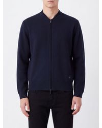 Emporio Armani - Pure Wool Bomber Collar Zip-Up Cardigan - Lyst