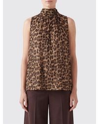 Semicouture - Animal Print Silk-Blend Sleeveless Blouse With Scarf Neck - Lyst