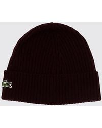 Lacoste - Pure Wool Beanie With Cuffed Hem And Embroidered Crocodile Logo - Lyst