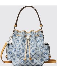 Tory Burch - T Monogram Jacquard Denim Bucket Bag - Lyst
