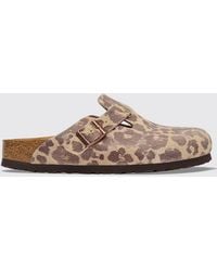 Birkenstock - Boston Animal Print Suede Clogs With Adjustable Strap - Lyst