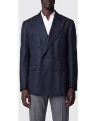 Tagliatore - Double-Breasted Linen Blazer With Lapel Collar - Lyst