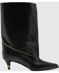 Versace - Smooth Calf Leather Boots With Stiletto Heel And Medusa Plaque - Lyst