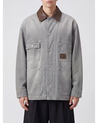 WOOYOUNGMI - Cotton Denim Jacket With Leather Collar And Dropped Shoulders - Lyst