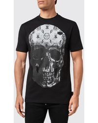 Philipp Plein - Cotton T-Shirt With Contrasting Back Skull And Logo Print - Lyst