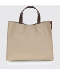 Marni - Medium Bicolour Leather Tote Bag With Double Handle And Strap - Lyst