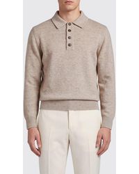 Eleventy - Long-Sleeved Knitted Wool Polo Shirt With Ribbed Collar - Lyst