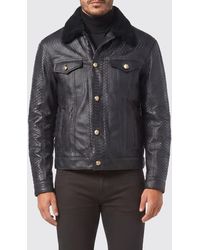 Billionaire - Python Leather Biker Jacket With Fur Collar - Lyst