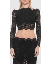 Rabanne - Long-Sleeved Cropped Lace Top With Straight Neckline - Lyst