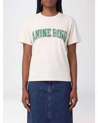 Anine Bing - Cotton Crewneck T-Shirt With Contrasting Logo And Short Sleeves - Lyst