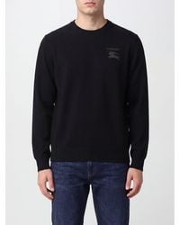 Burberry - Rundhalspullover Aus Reiner Schwarzer Wolle Mit Gesticktem Ekd-Logo - Lyst