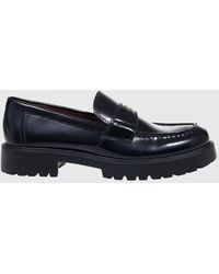 Tory Burch - Brushed Leather Penny Loafers With Double T Logo - Lyst