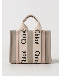 Chloé - Neutral Small Woody Tote Bag - Women's - Polyester/calf Leather/linen/flax - Lyst