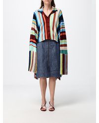 Fendi - Short Multicolour Striped Viscose Cape With Collar And Fringes - Lyst