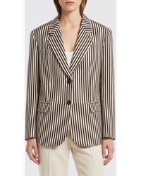 Alysi - Striped Linen Blend Blazer - Lyst