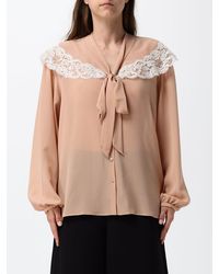 Chloé - Chlo&Eacute Silk Pussy-Bow Collar Shirt With Embroidered Lace Inserts - Lyst