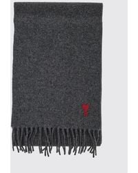 Ami Paris - Bufanda De Pura Lana Con Logo Bordado Y Bajo Deshilachado - Lyst