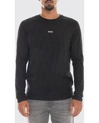 BOSS - Regular Fit Long-Sleeved Cotton T-Shirt With Contrast Logo - Lyst