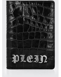 Philipp Plein - Bifold Calfskin Leather Wallet With Metal Logo - Lyst