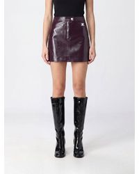 Courreges - Courr&Egrave	Ges Embroidered Logo Coated Cotton Pencil Mini Skirt - Lyst