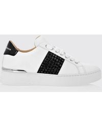 Philipp Plein - Leather Low-Top Sneakers With Rhinestones And Abstract Embroidery - Lyst