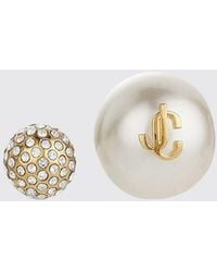 Jimmy Choo - Auri-Ohrringe Mit Jc-Monogramm, Perlen Und Kristallen - Lyst