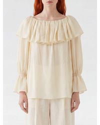 Chloé - Chlo&Eacute Balloon Sleeve Silk Blouse With A Boat Neck And Ruffle Details - Lyst