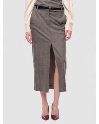 Pinko - Prince Of Wales Check Wool Blend Midi Pencil Skirt With Front Slit - Lyst