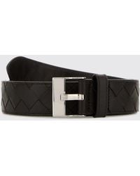 Bottega Veneta - Intrecciato Design Leather Belt With Logo Buckle - Lyst