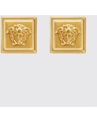 Versace - Embossed Medusa Logo Brass Stud Earrings - Lyst