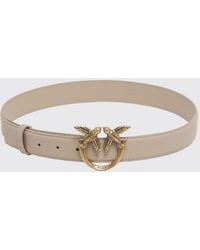 Pinko - Leather Belt With Metal Love Birds Logo Buckle - Lyst