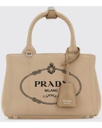 Prada - Beige Canvas Small Jardinière Handbag - Lyst