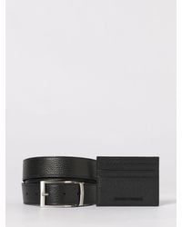 Emporio Armani - Hammered Leather Credit Card Holder And Belt Set - Lyst