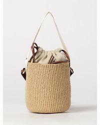 Chloé - Chlo&Eacute Woody Mini Raffia Bucket Bag With Leather Strap - Lyst