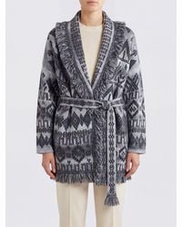Alanui - Jacquard Virgin Wool Robe Cardigan With Shawl Collar And Fringes - Lyst
