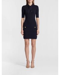Elisabetta Franchi - Knit Mini Dress With Pussy-Bow Collar And Pockets - Lyst