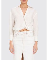 Twinset - Cropped Linen-Blend Shirt With Elasticated Hem - Lyst