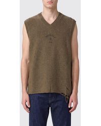 MM6 by Maison Margiela - V-Neck Wool-Blend Knit Vest With Contrast Logo - Lyst