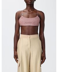Patrizia Pepe - Cropped Crêpe Bralette Top With Rhinestones And Square Neck - Lyst