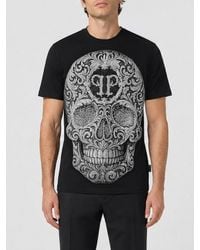 Philipp Plein - Cotton T-Shirt With Skull Print And Rhinestone Application - Lyst