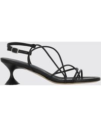 Poeve - Smooth Leather Spool Heel Sandals With Ankle Strap - Lyst